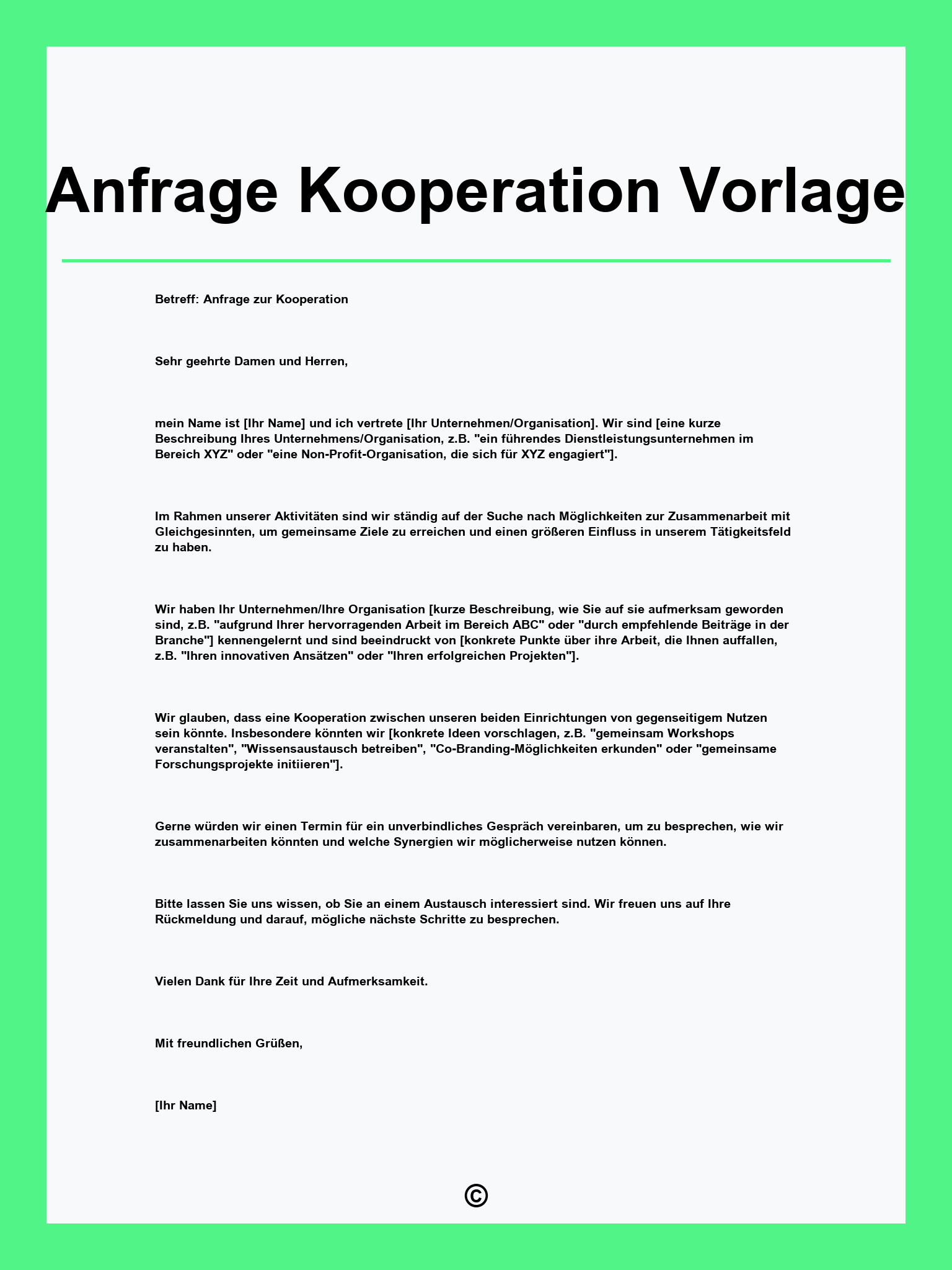 Anfrage Kooperation Vorlage