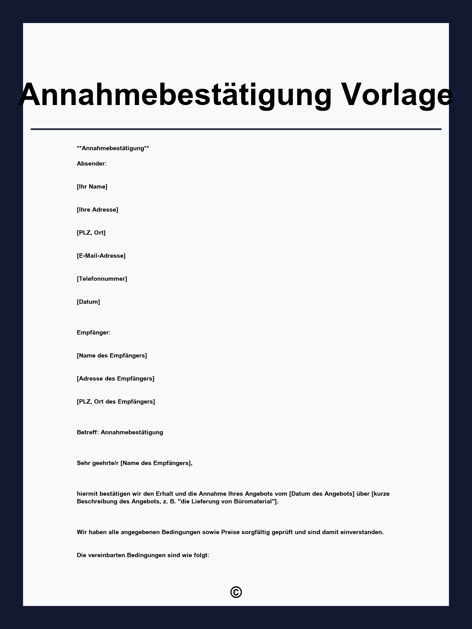Annahmebestätigung Vorlage