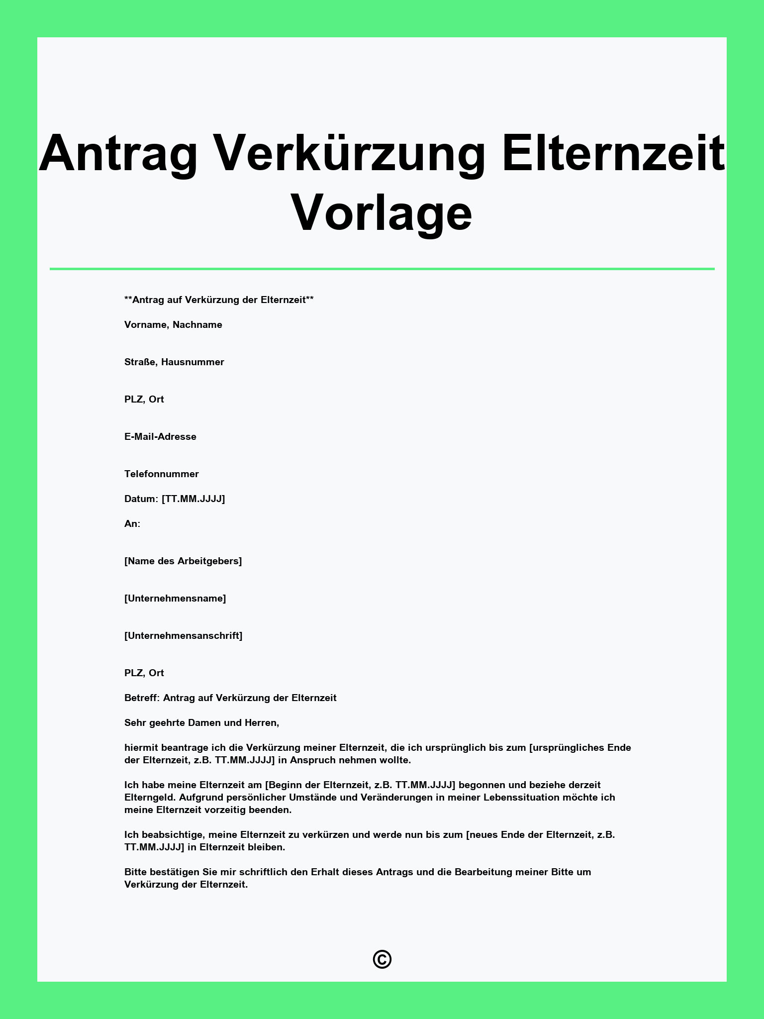 Antrag Verkürzung Elternzeit Vorlage