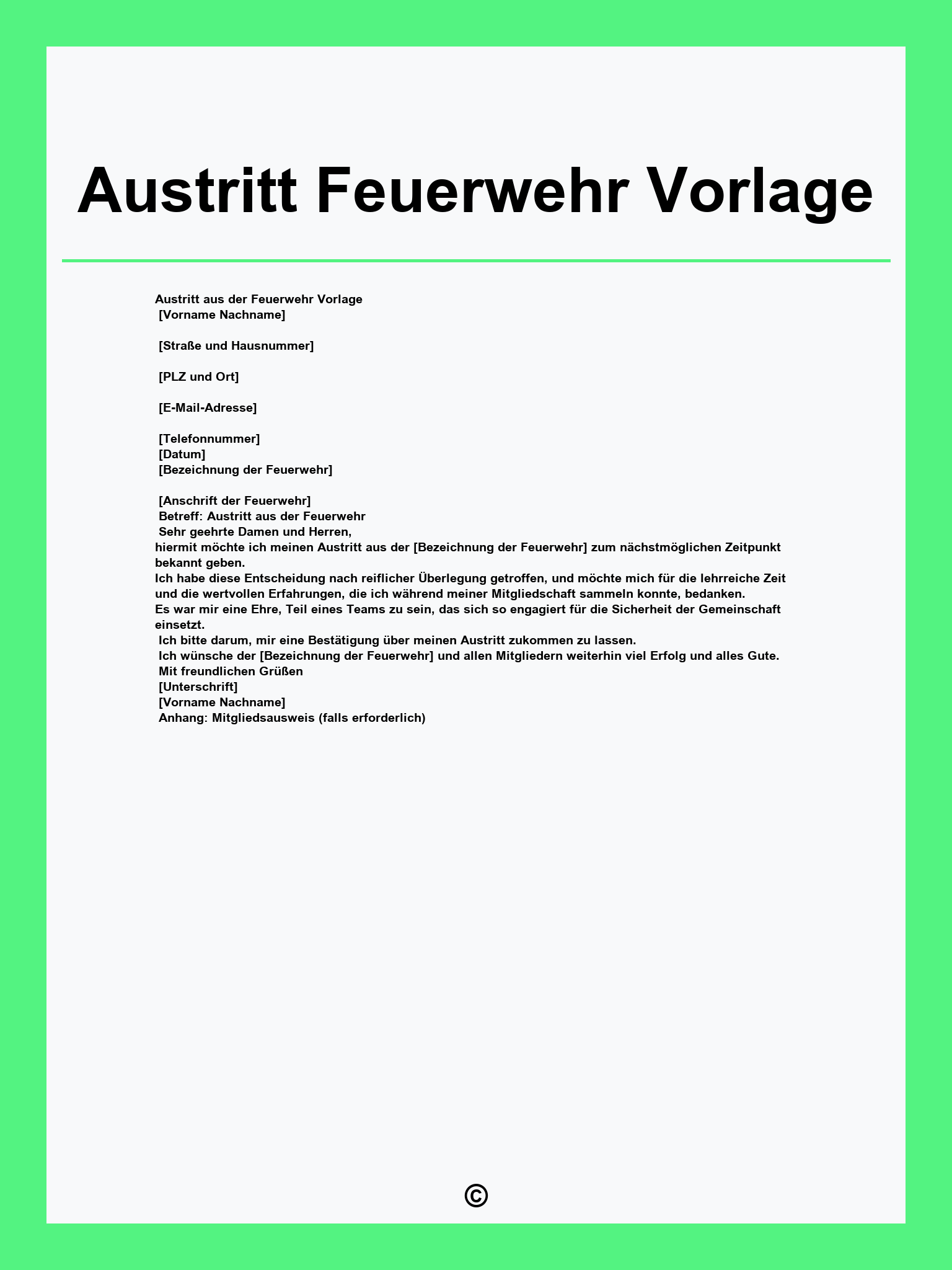 Austritt Feuerwehr Vorlage