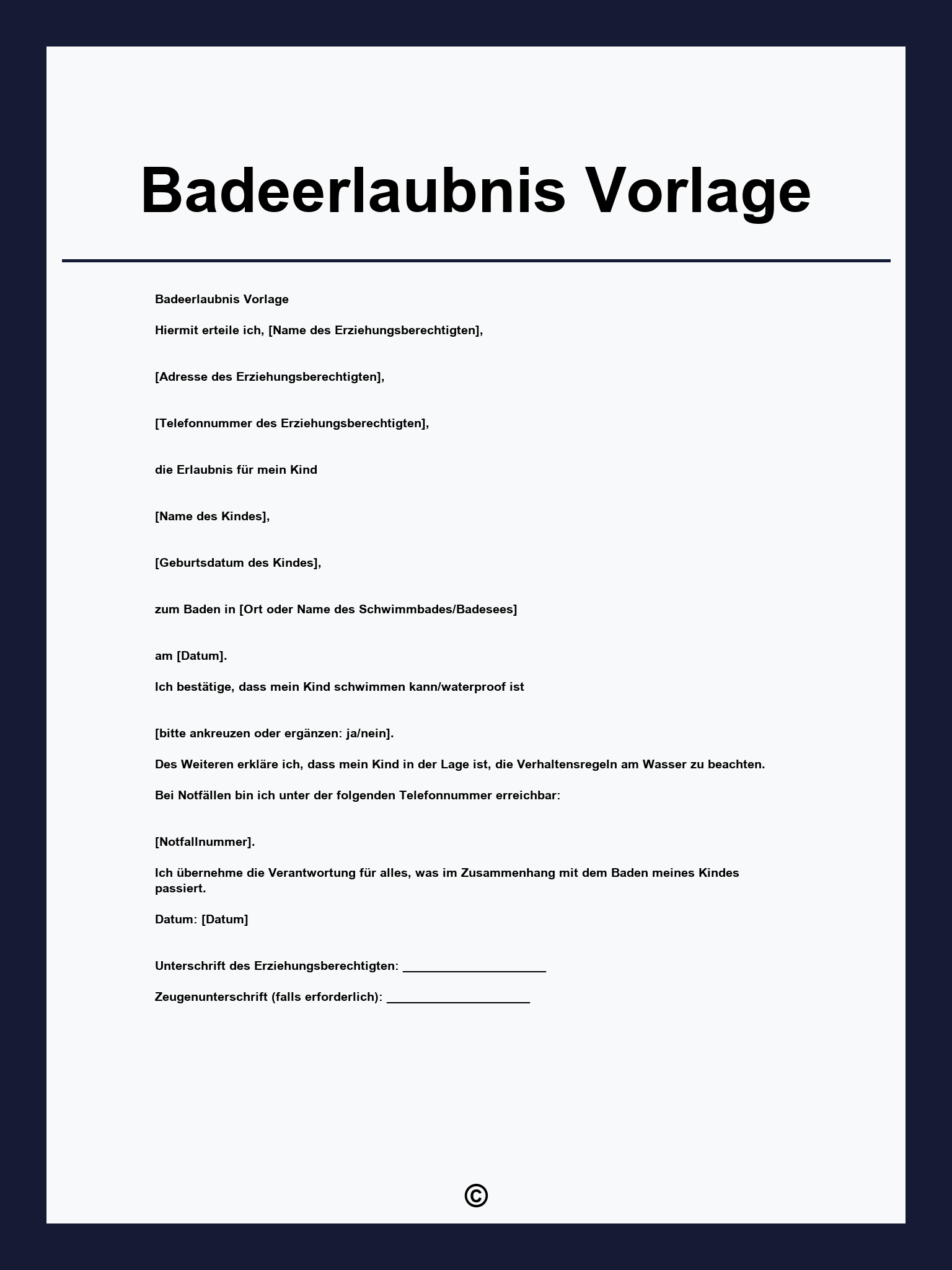 Badeerlaubnis Vorlage