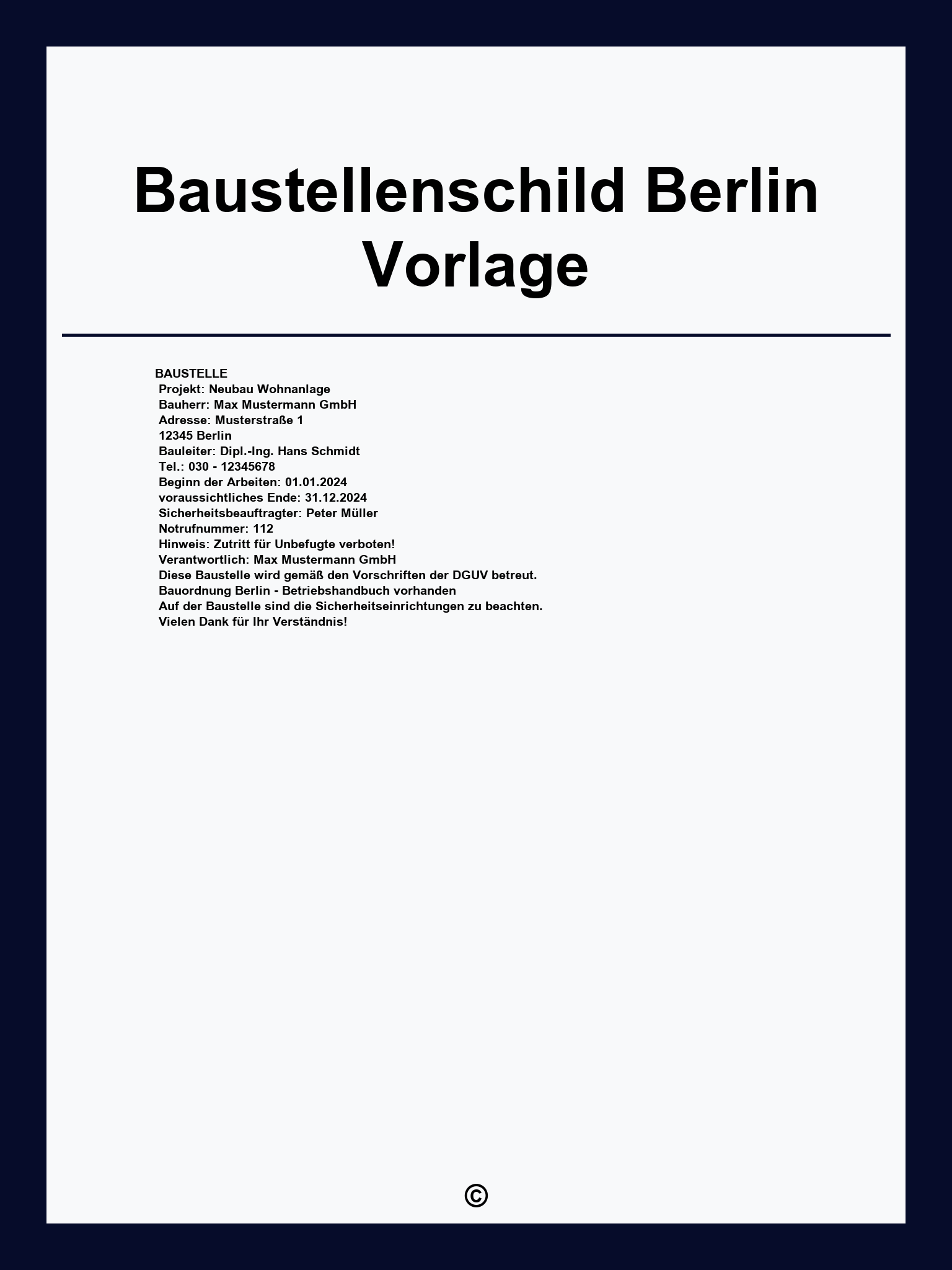Baustellenschild Berlin Vorlage