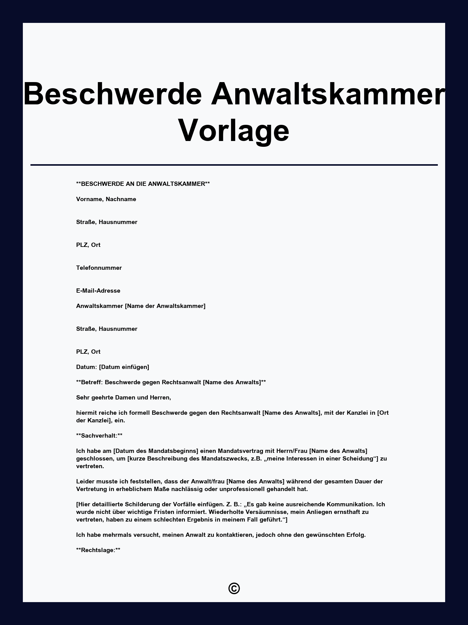 Beschwerde Anwaltskammer Vorlage