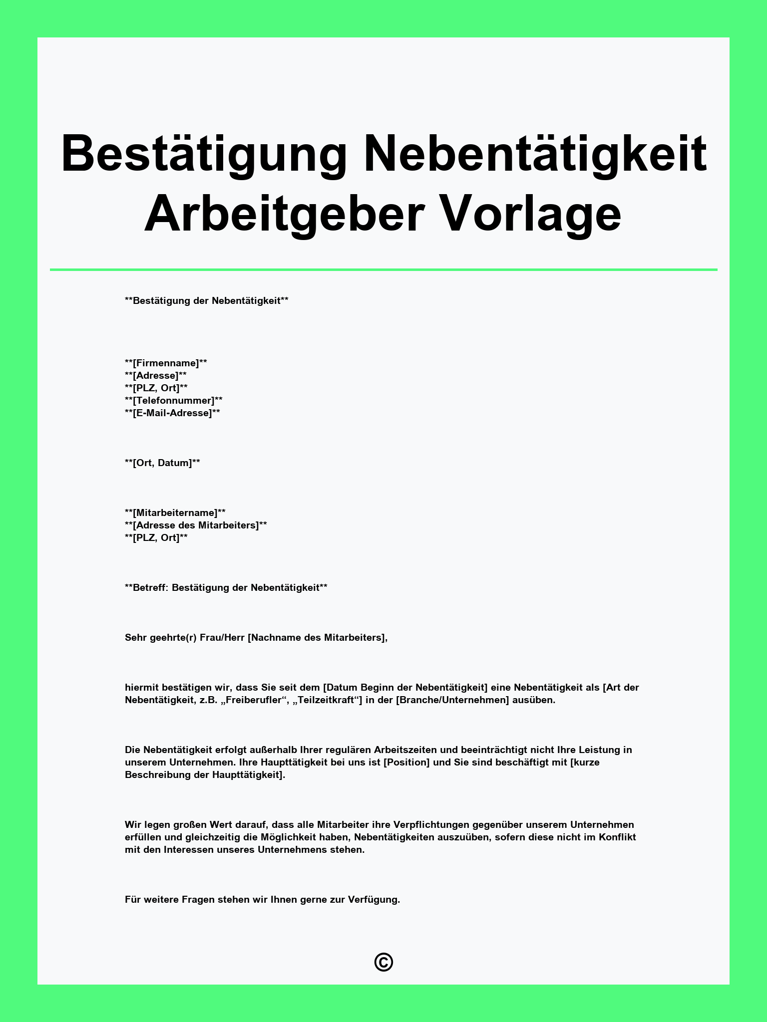 Bestätigung Nebentätigkeit Arbeitgeber Vorlage