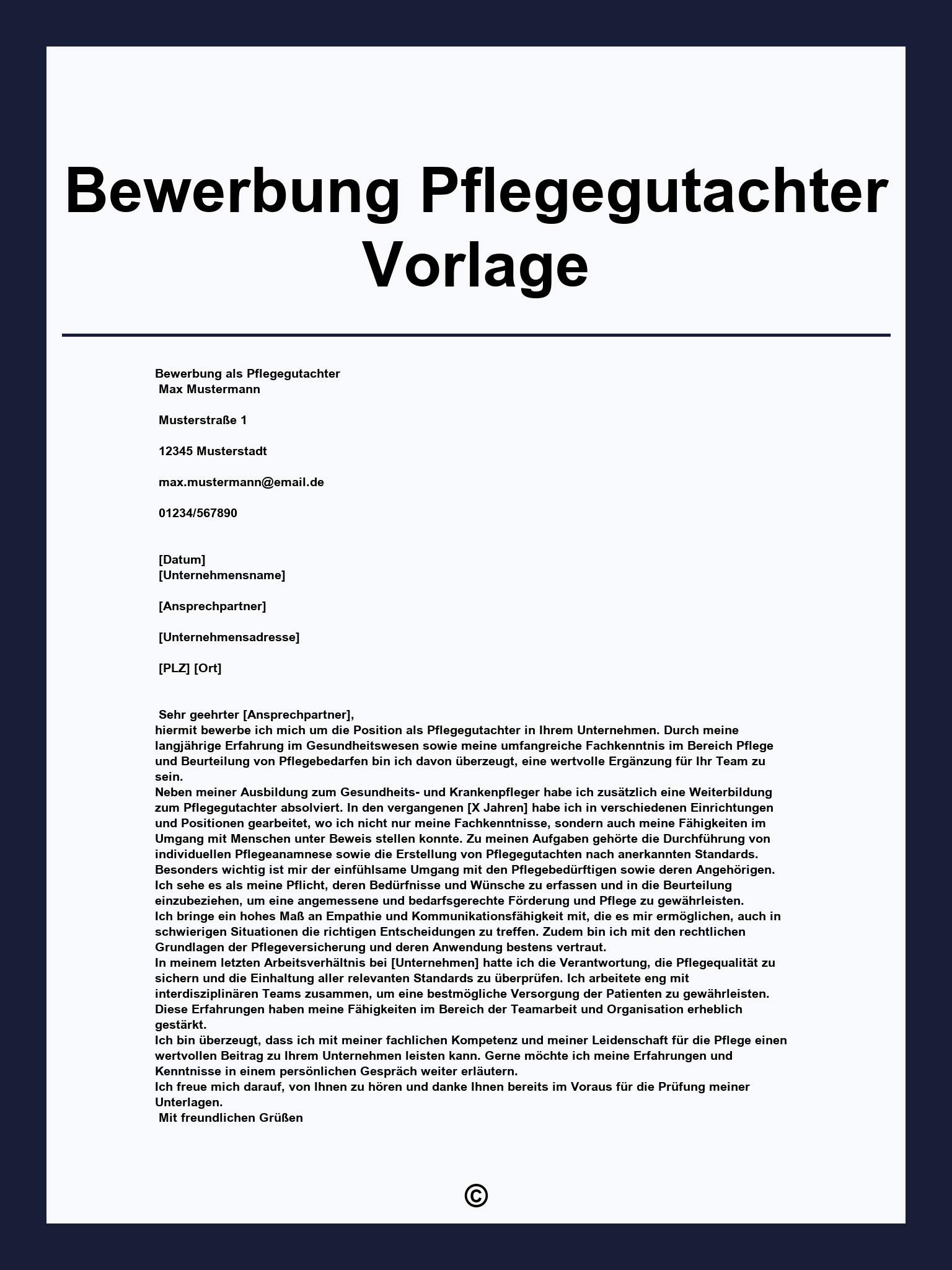 Bewerbung Pflegegutachter Vorlage