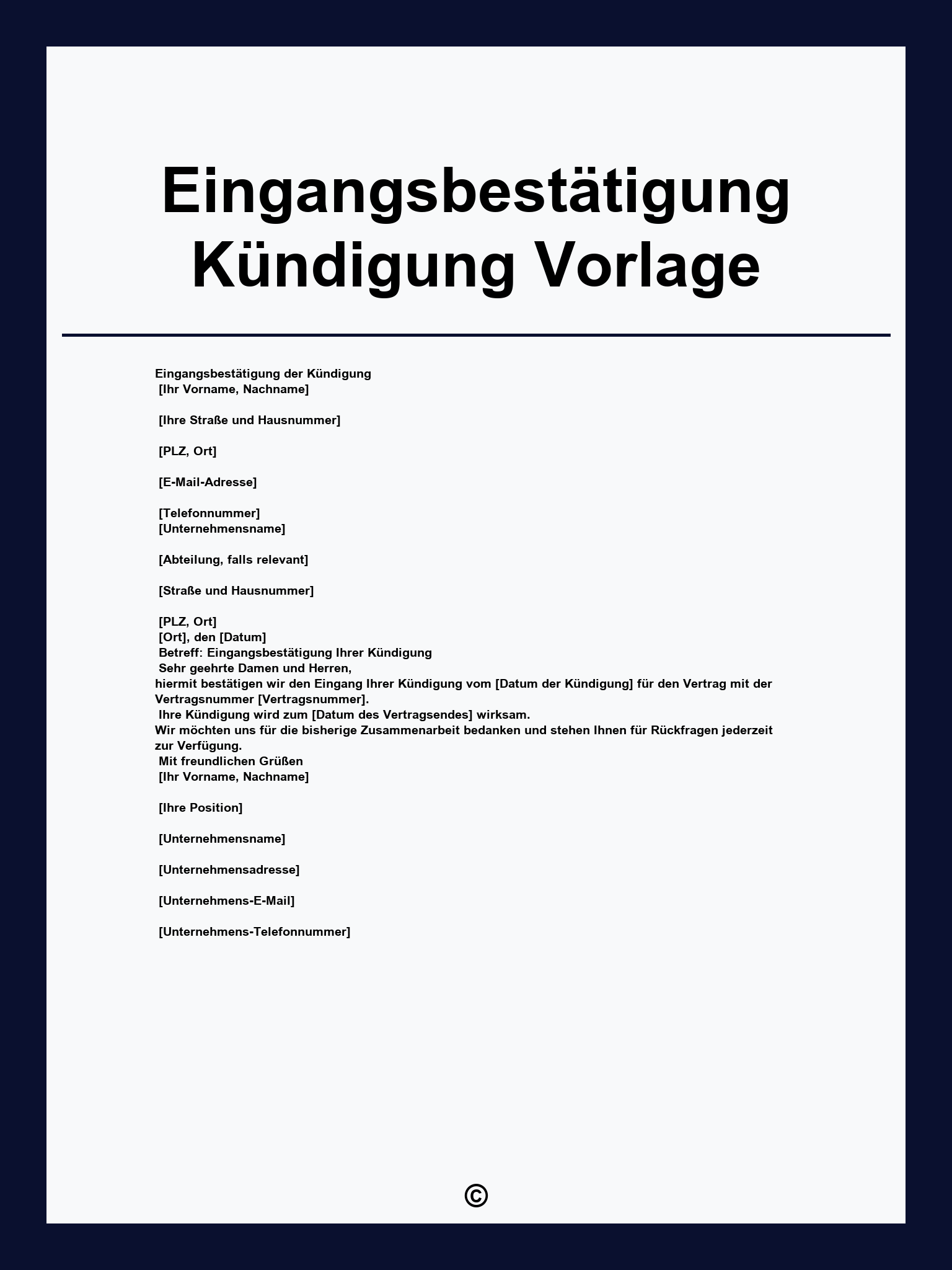 Eingangsbestätigung Kündigung Vorlage