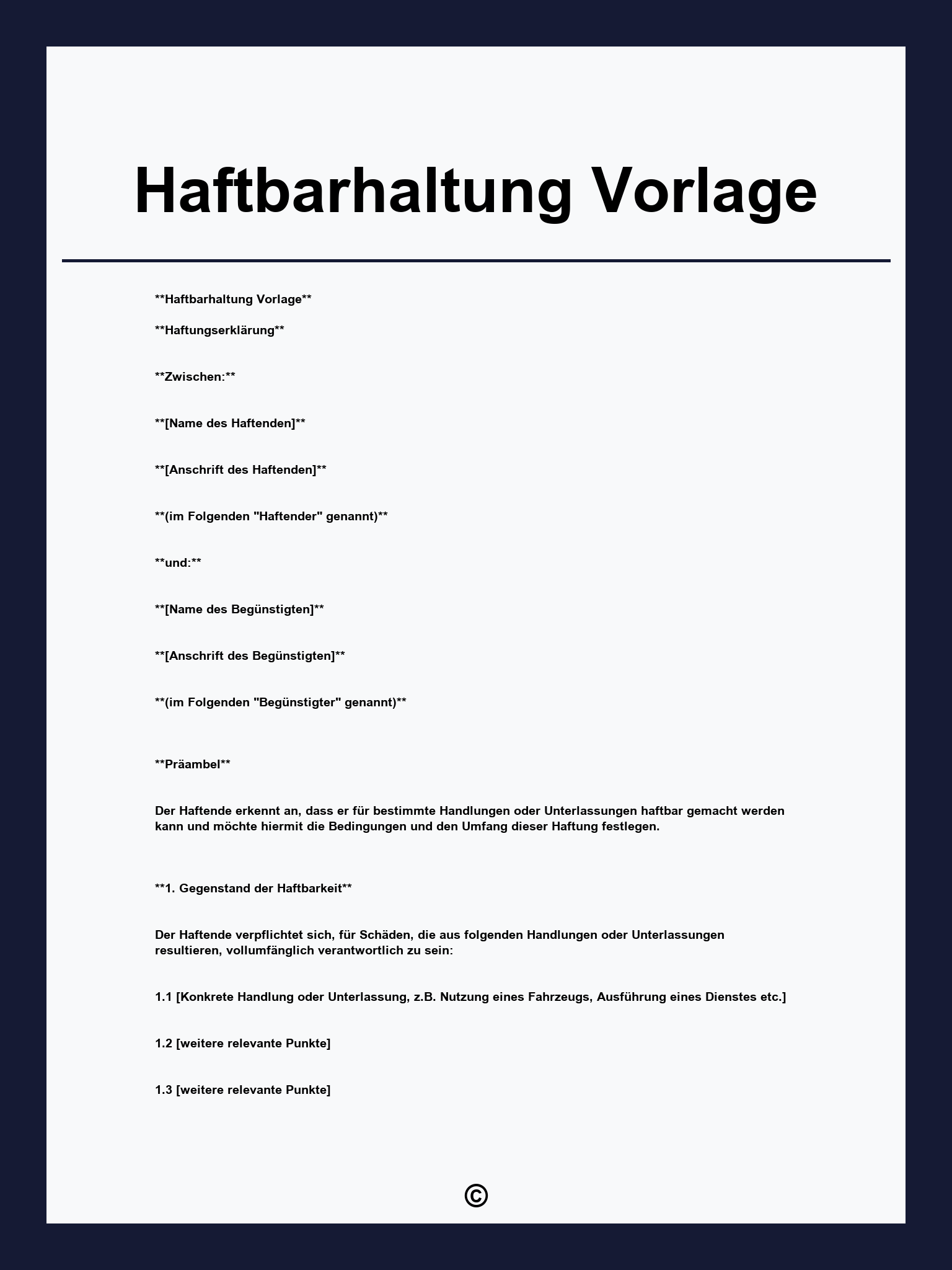 Haftbarhaltung Vorlage