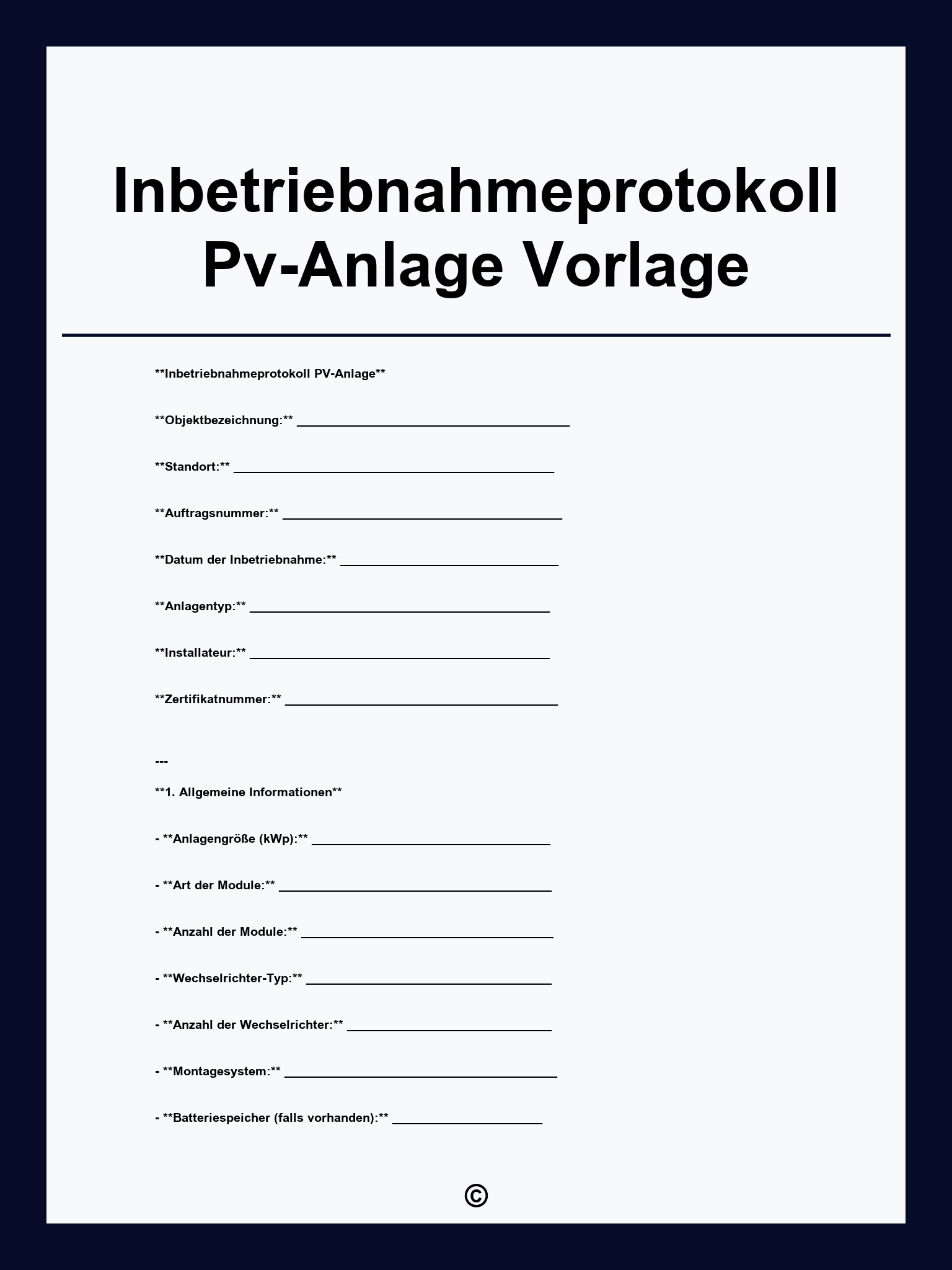 Inbetriebnahmeprotokoll Pv-Anlage Vorlage