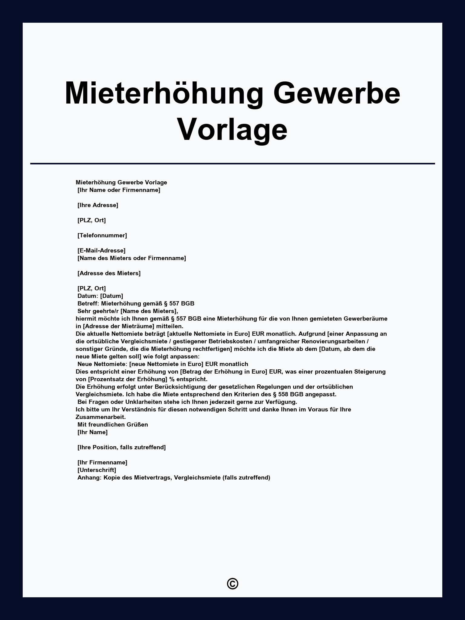 Mieterhöhung Gewerbe Vorlage