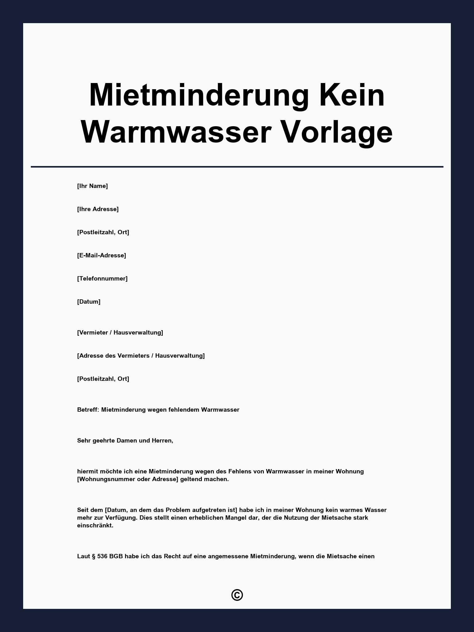 Mietminderung Kein Warmwasser Vorlage