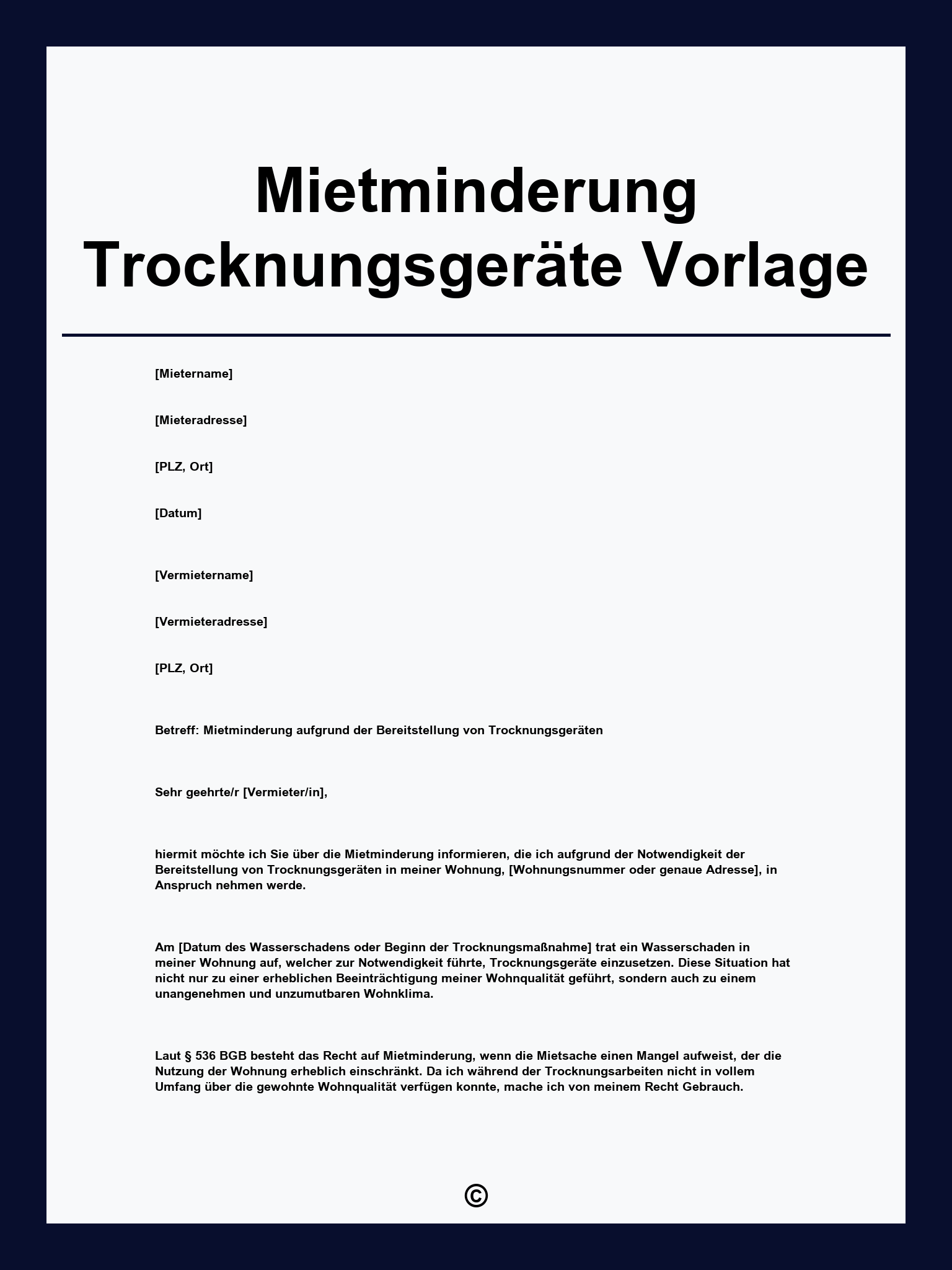 Mietminderung Trocknungsgeräte Vorlage
