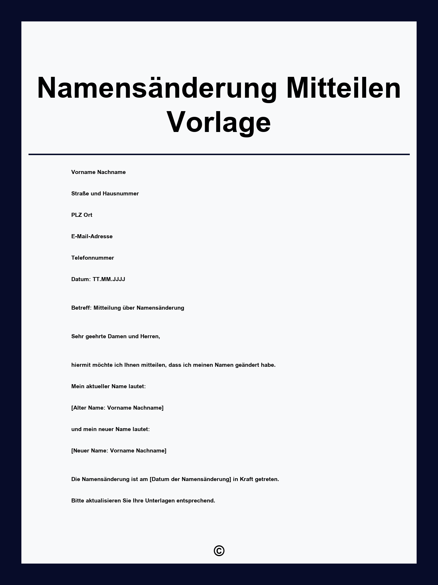 Namensänderung Mitteilen Vorlage