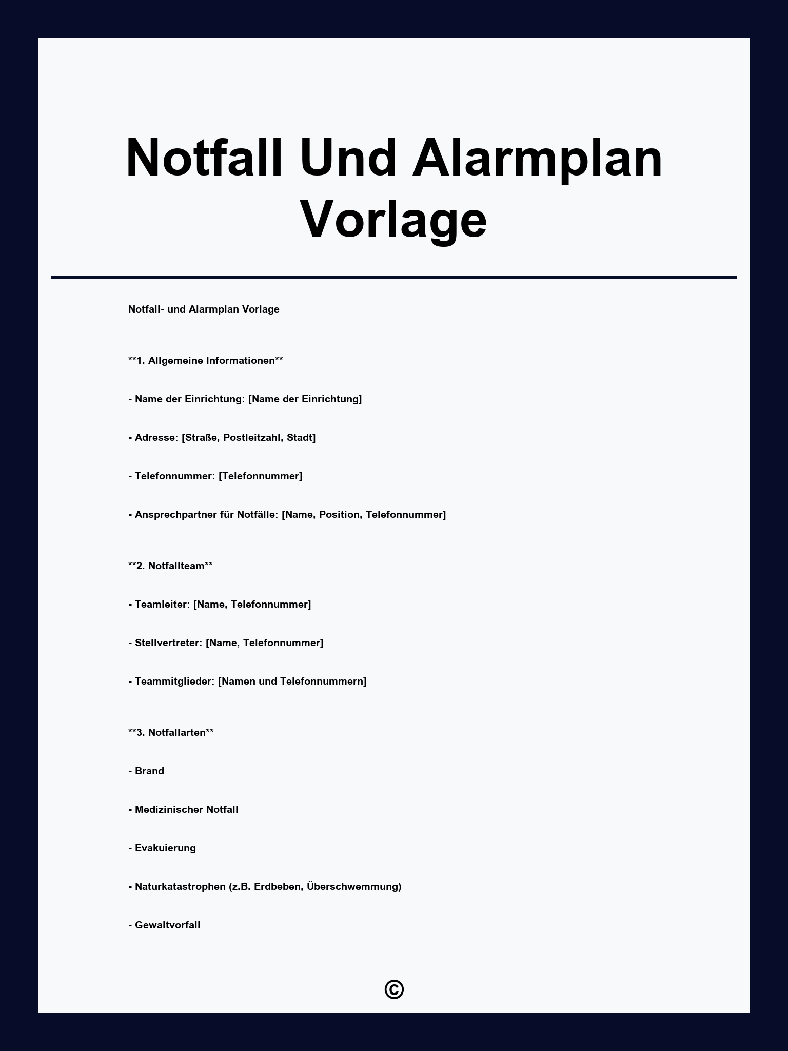 Notfall Und Alarmplan Vorlage