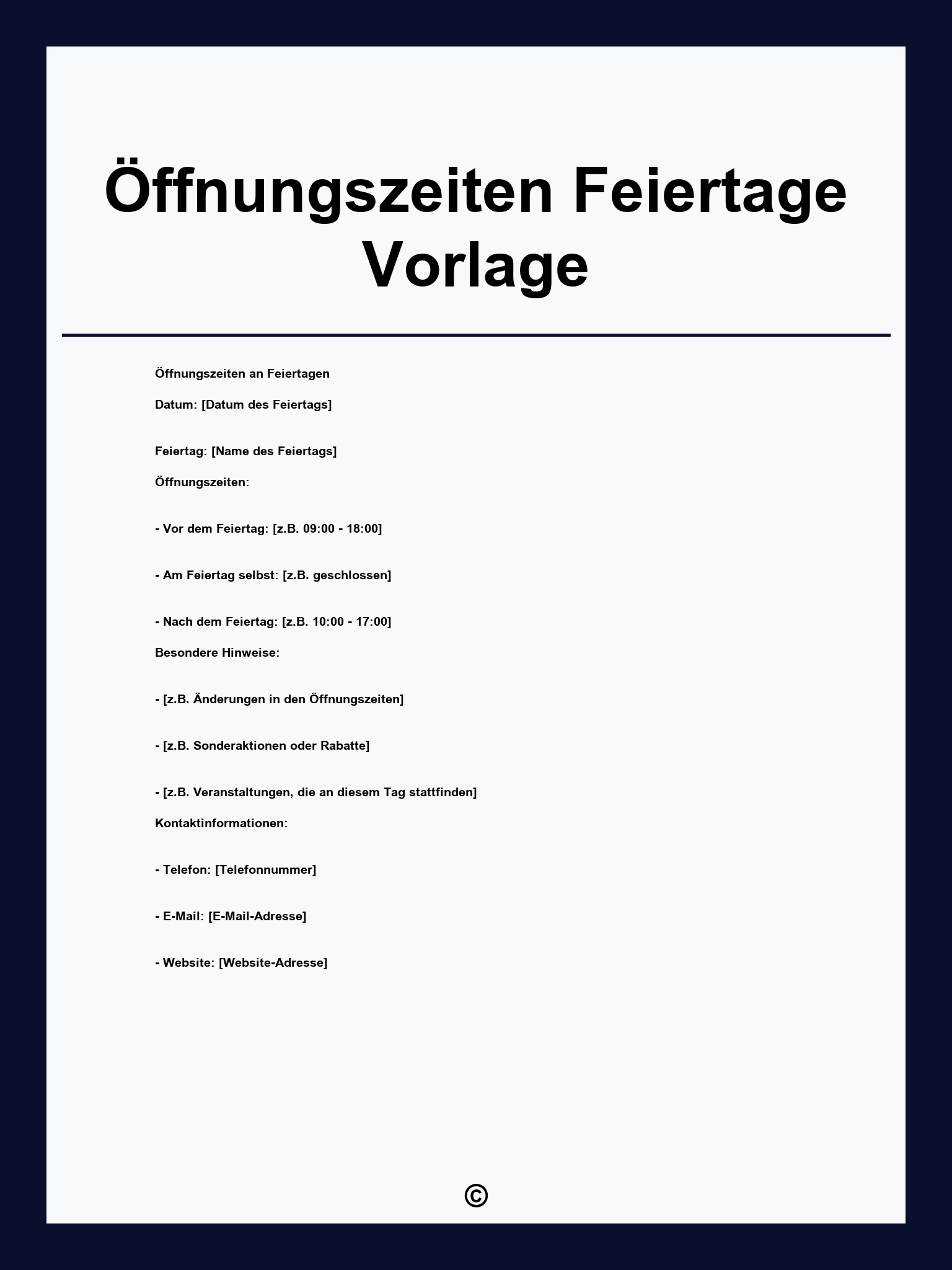 Öffnungszeiten Feiertage Vorlage