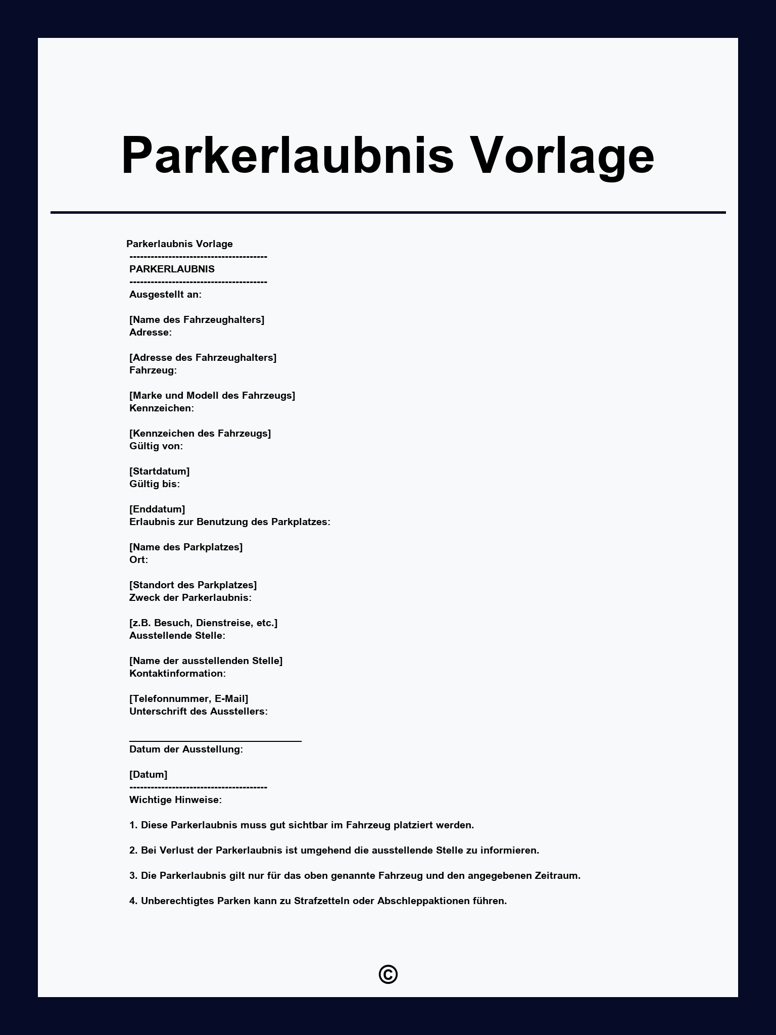 Parkerlaubnis Vorlage