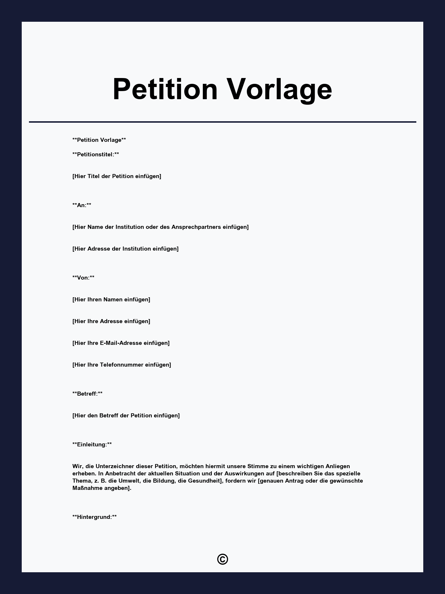 Petition Vorlage