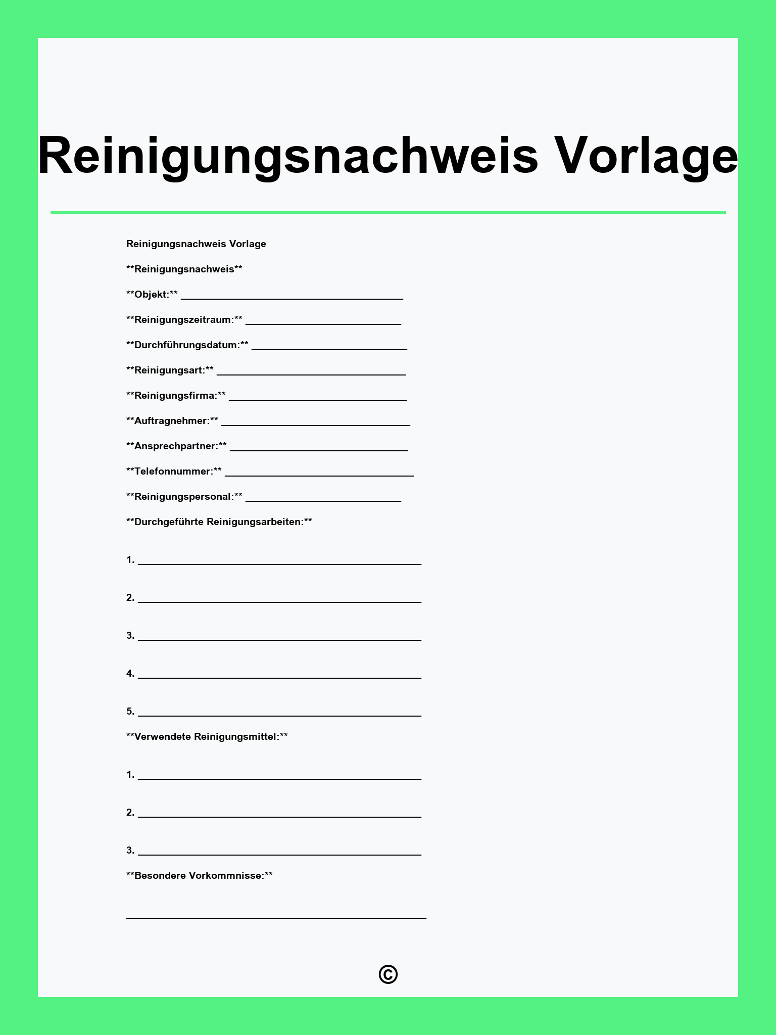 Reinigungsnachweis Vorlage