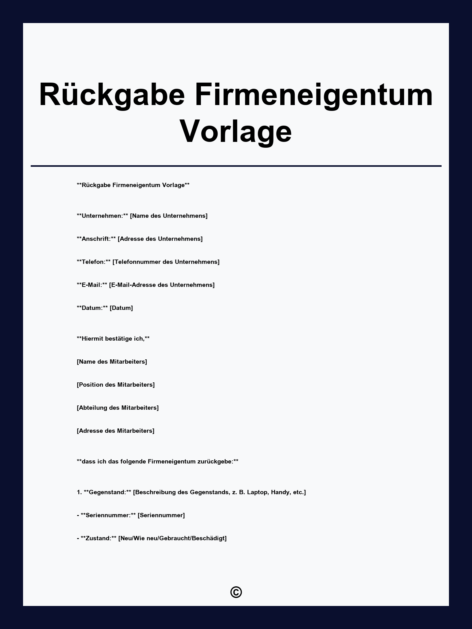 Rückgabe Firmeneigentum Vorlage