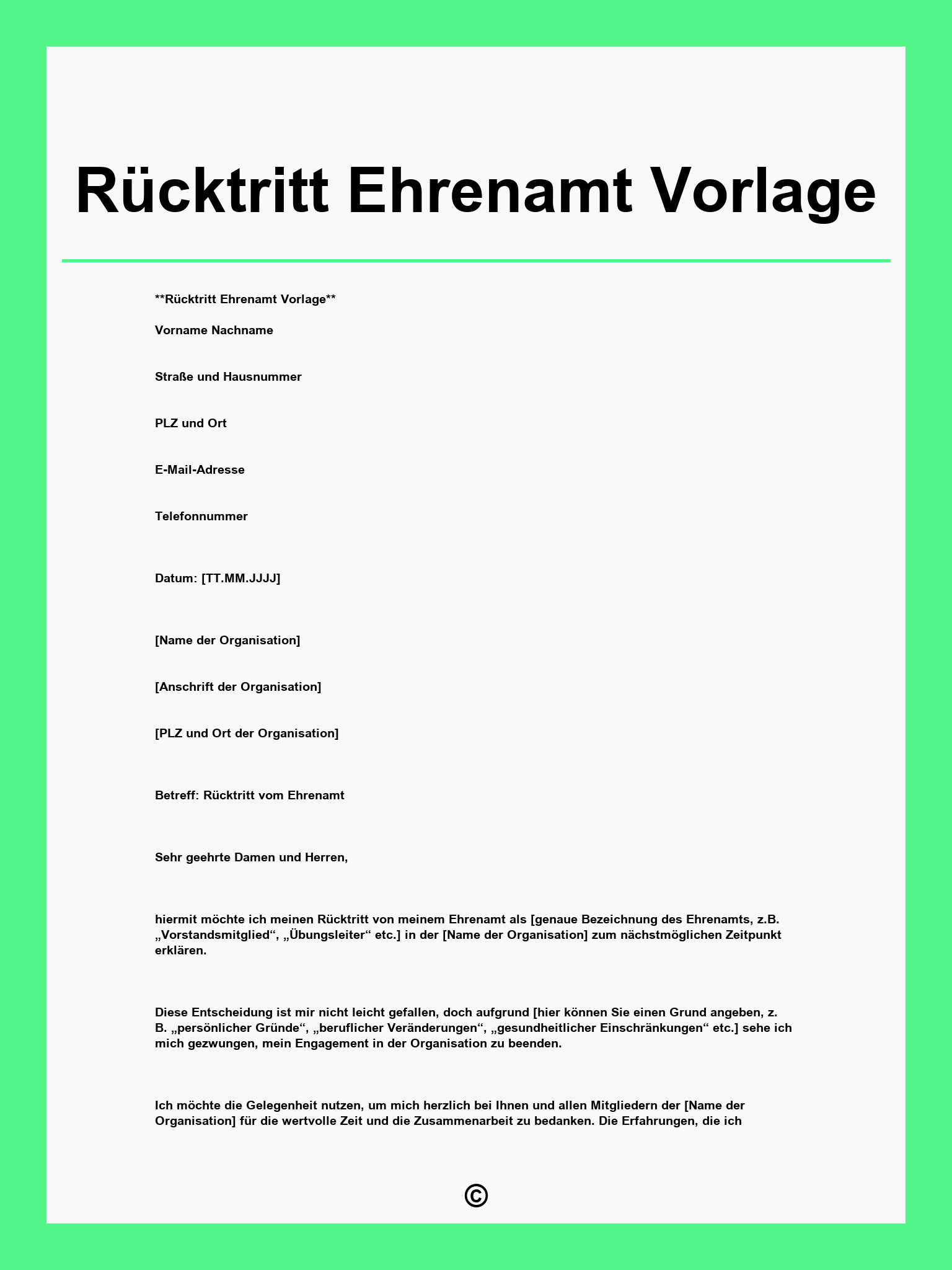 Rücktritt Ehrenamt Vorlage