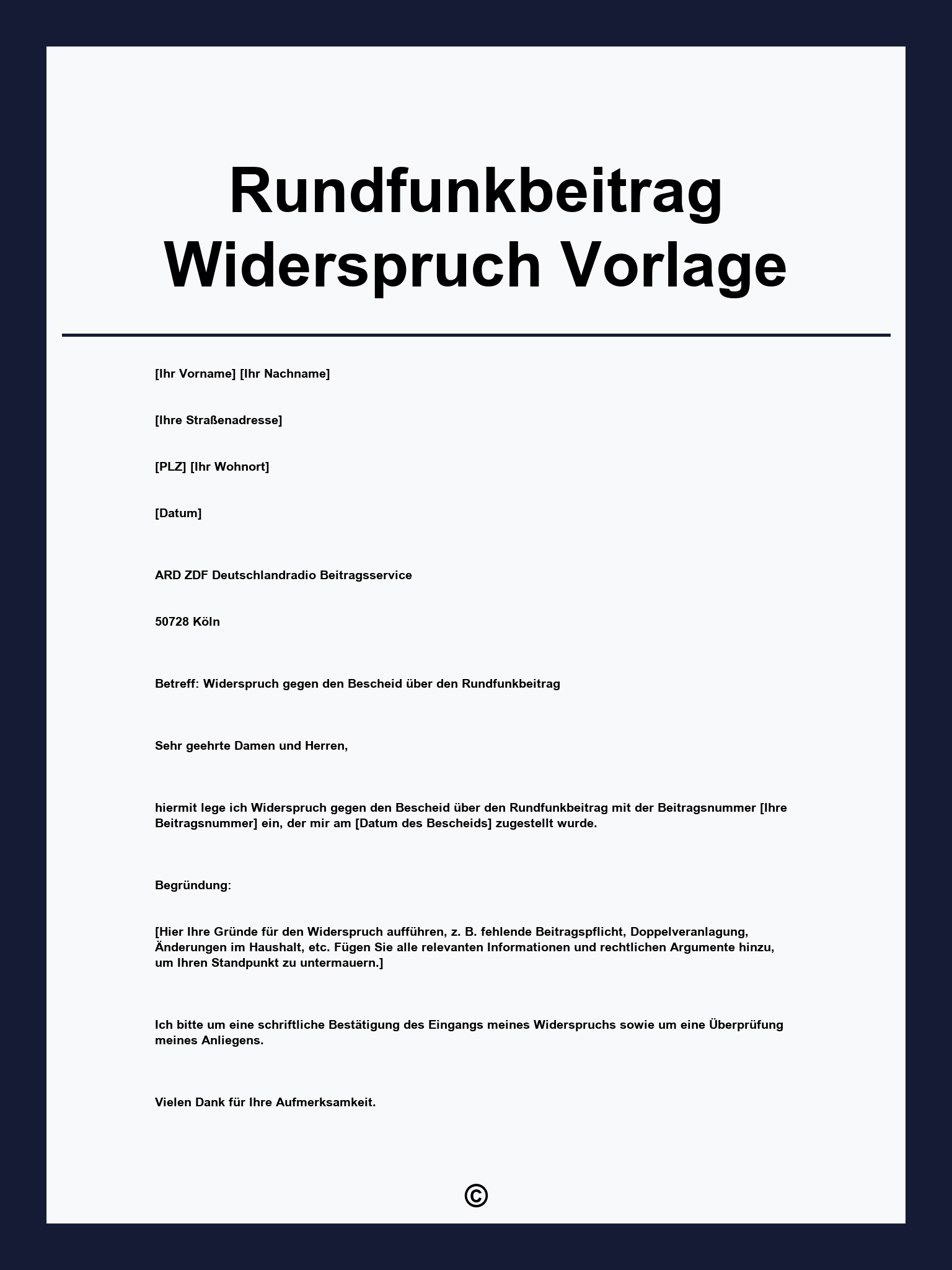 Rundfunkbeitrag Widerspruch Vorlage