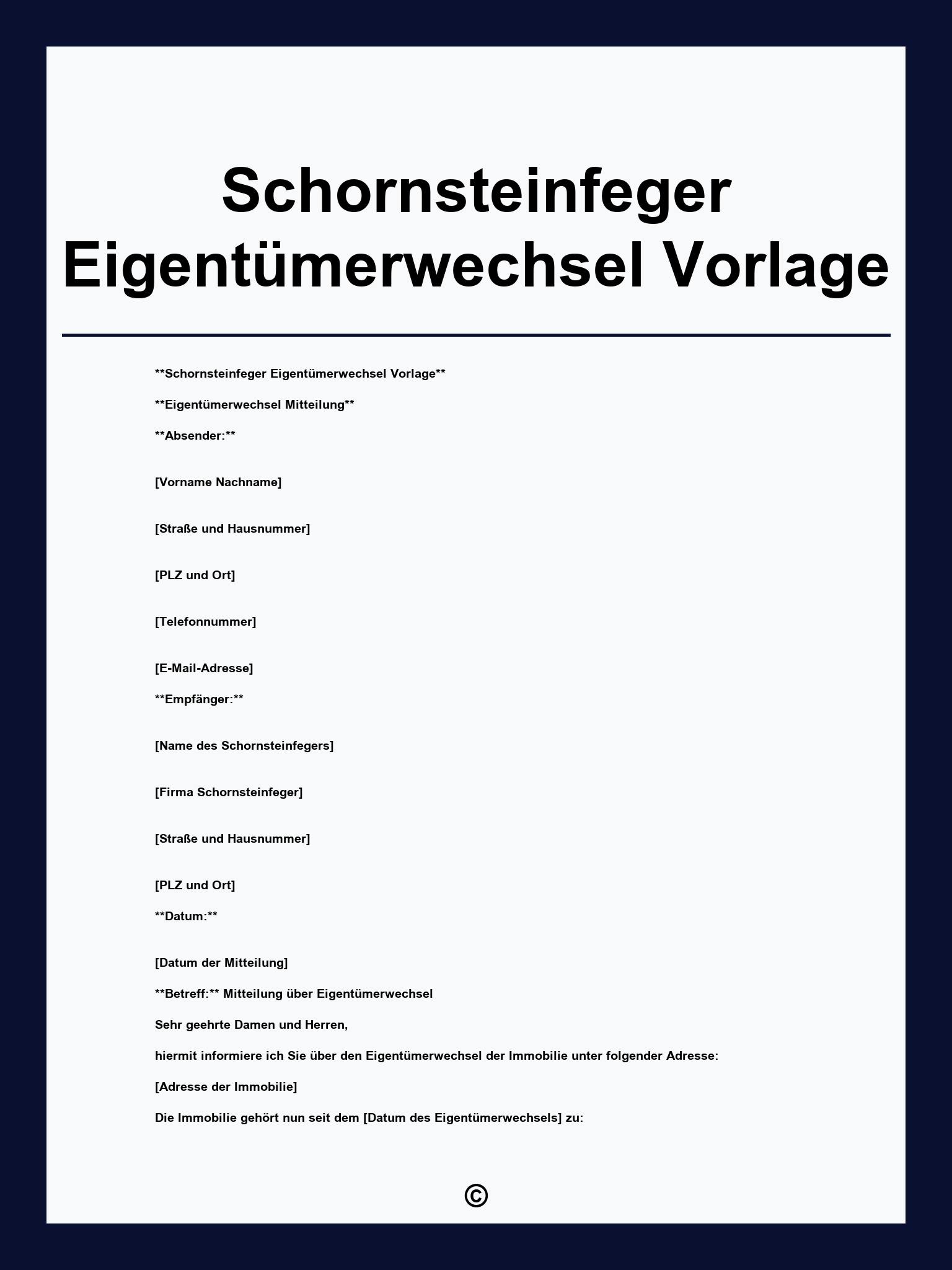 Schornsteinfeger Eigentümerwechsel Vorlage