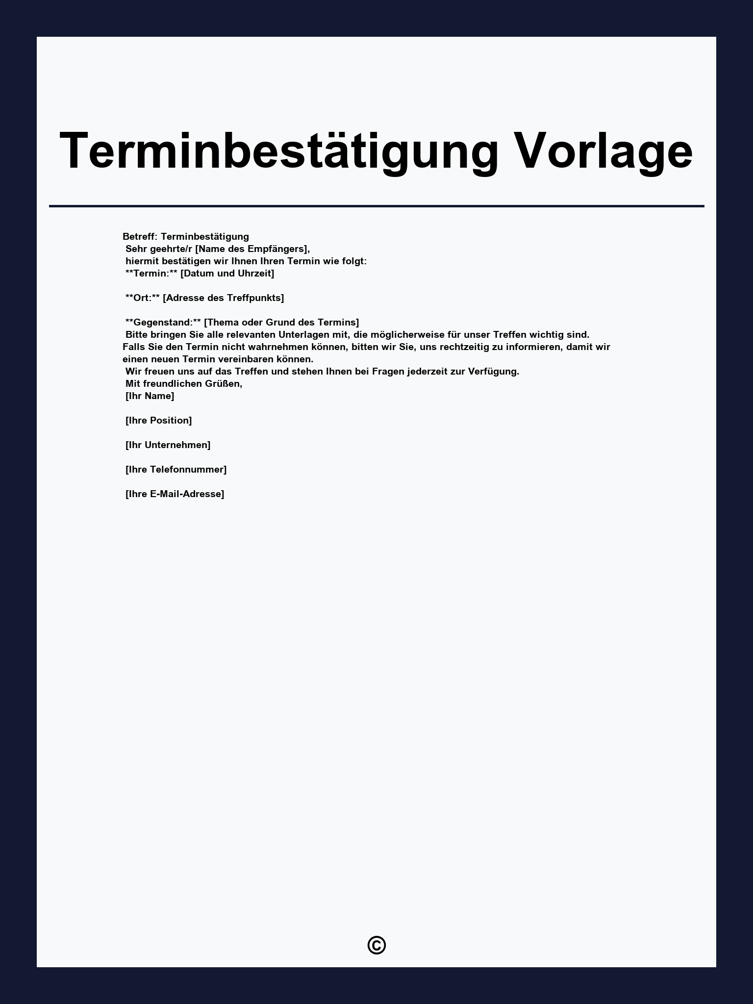 Terminbestätigung Vorlage