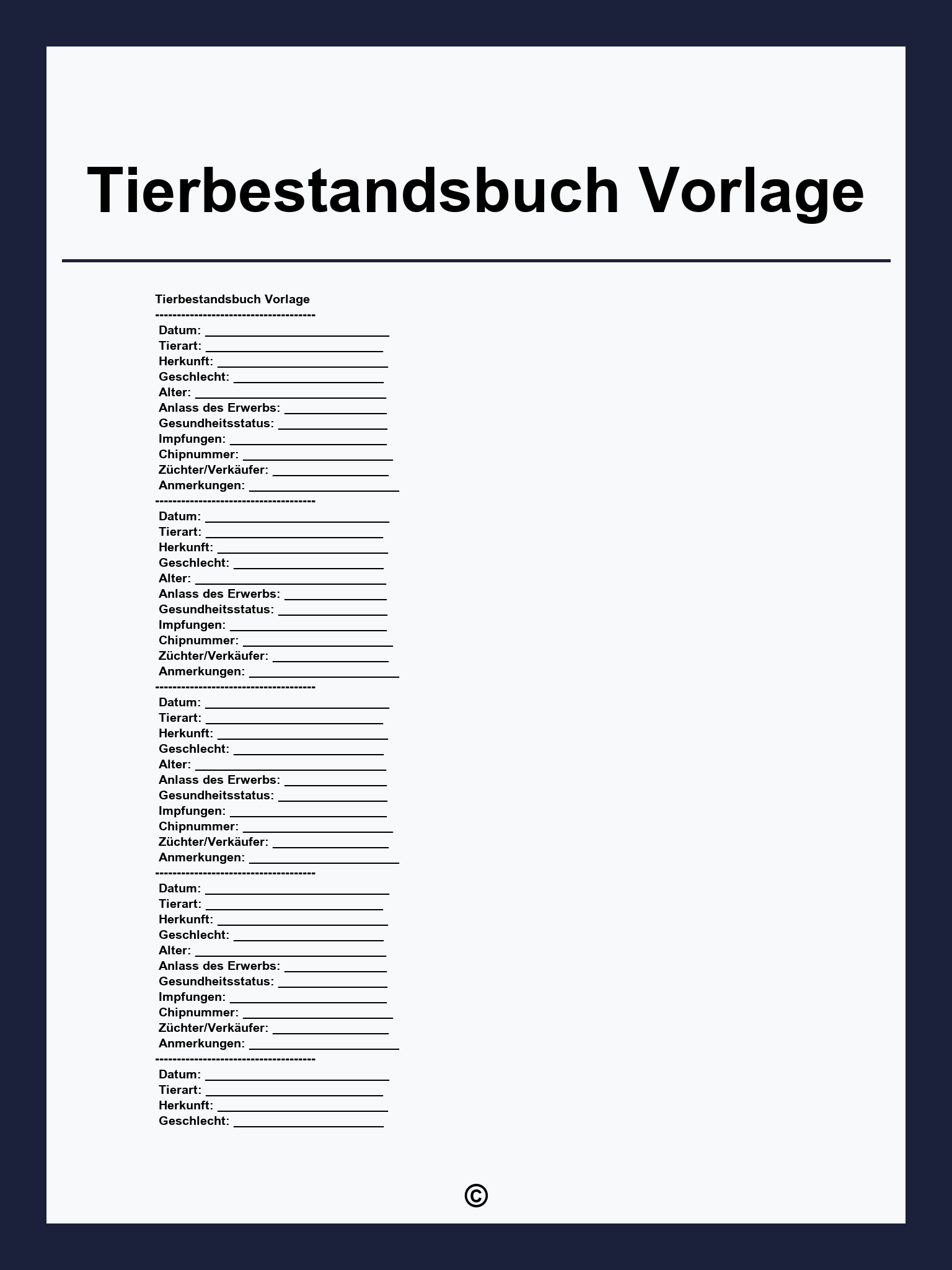 Tierbestandsbuch Vorlage