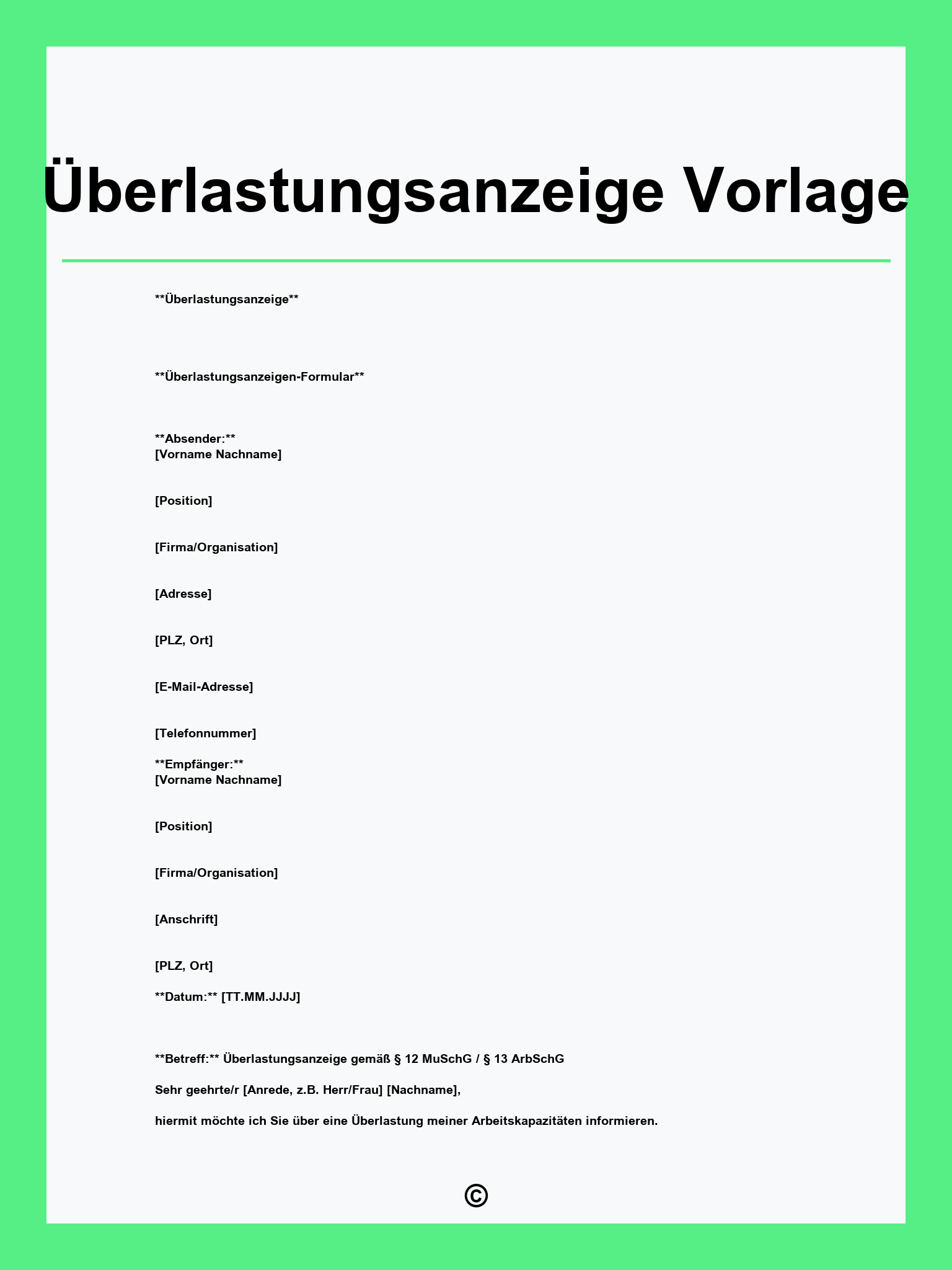 Überlastungsanzeige Vorlage