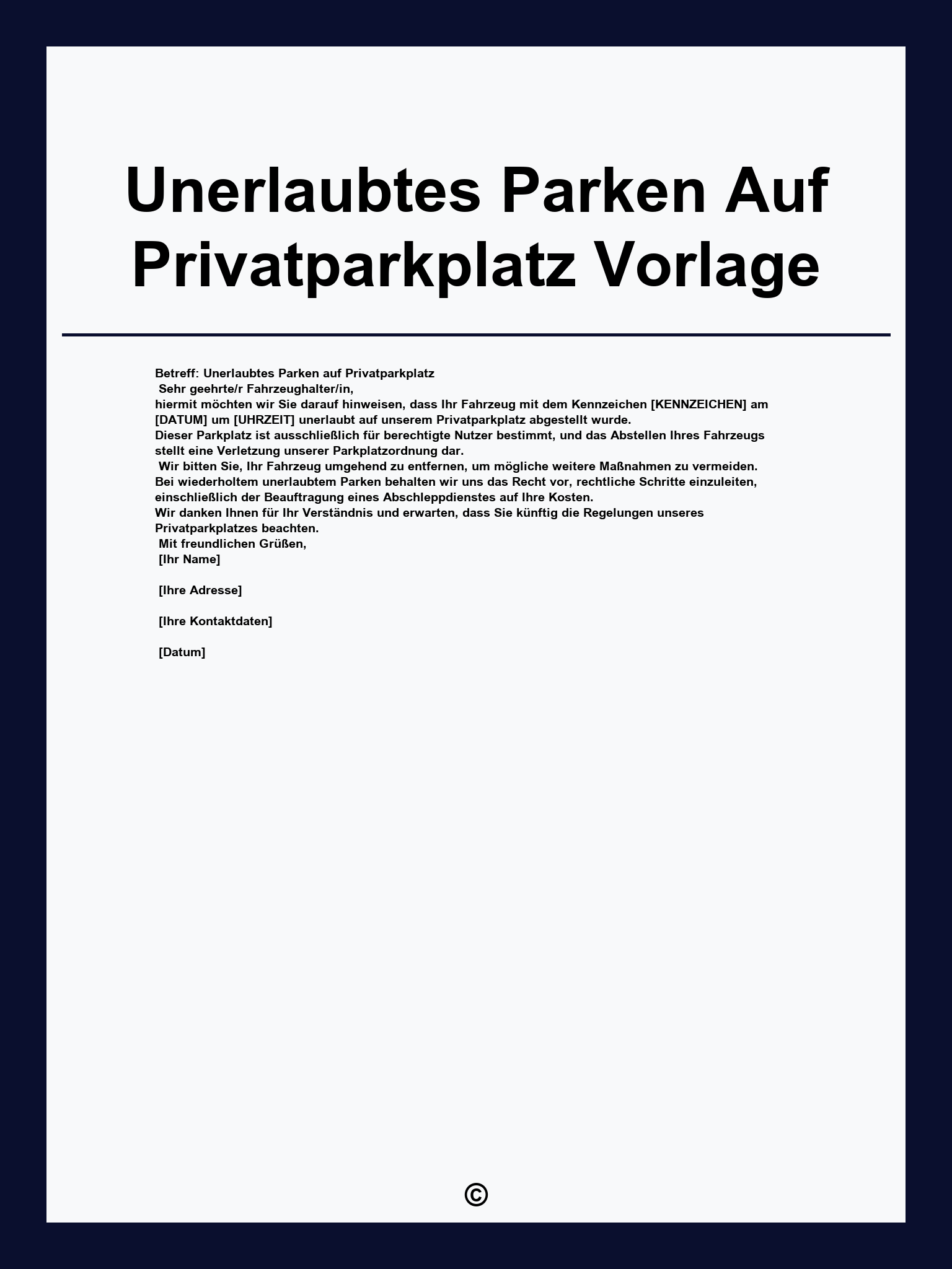 Unerlaubtes Parken Auf Privatparkplatz Vorlage