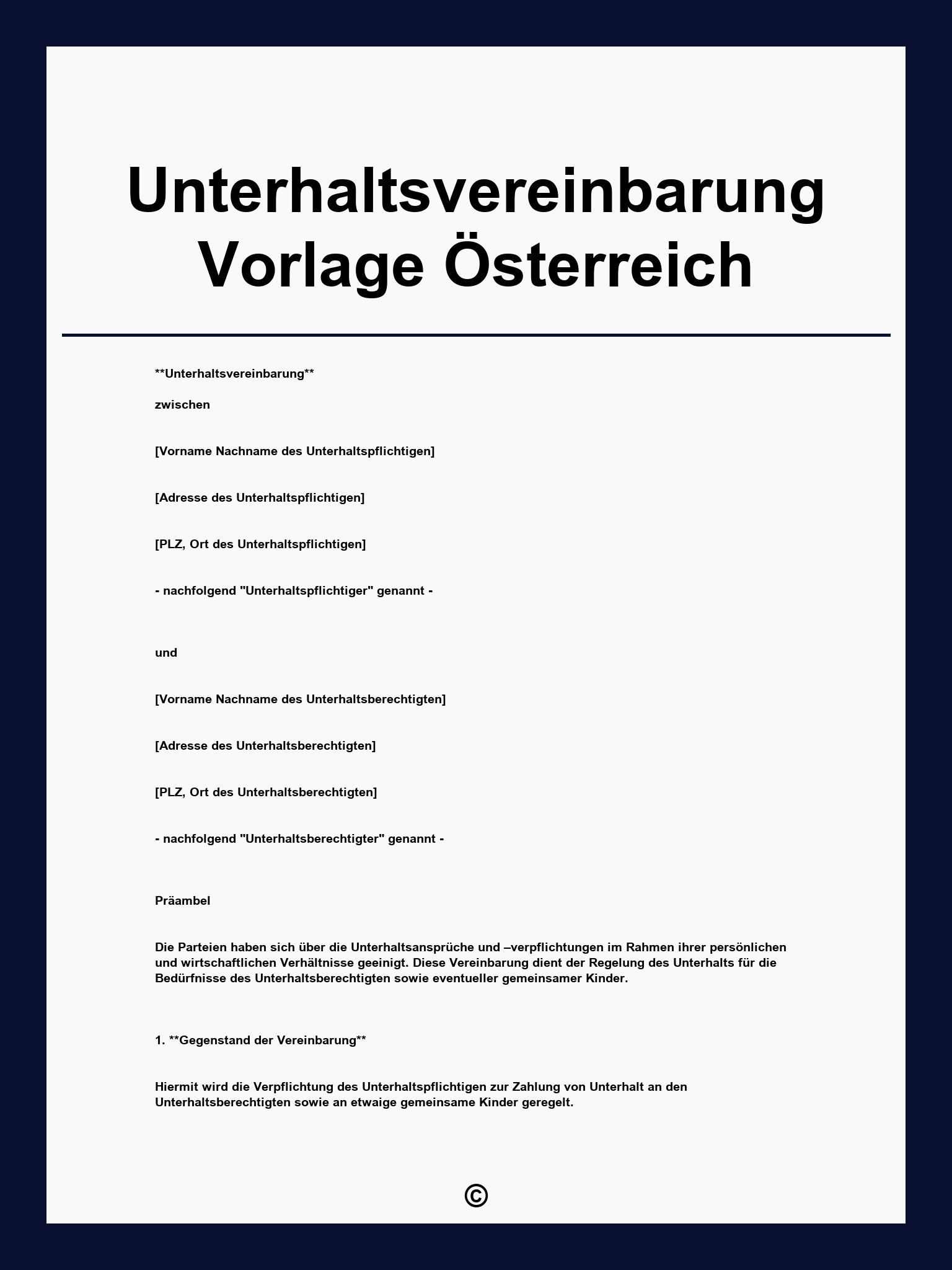 Unterhaltsvereinbarung Vorlage Österreich