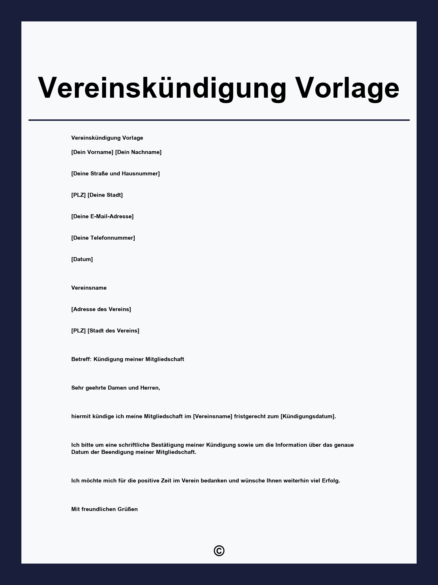 Vereinskündigung Vorlage