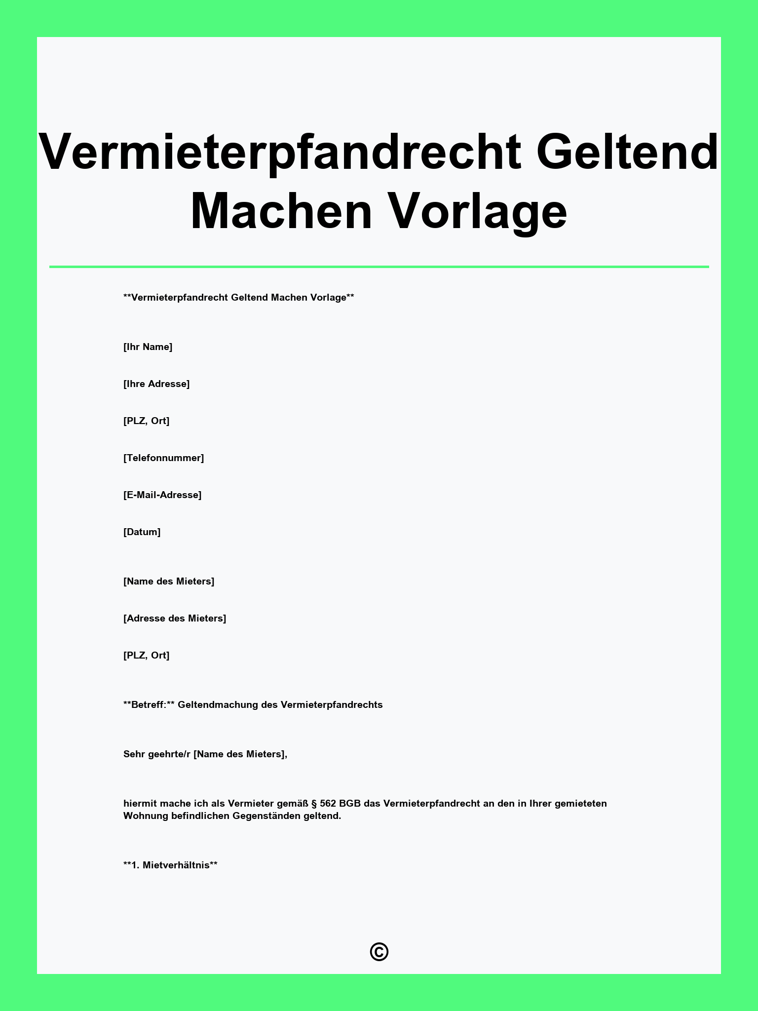Vermieterpfandrecht Geltend Machen Vorlage