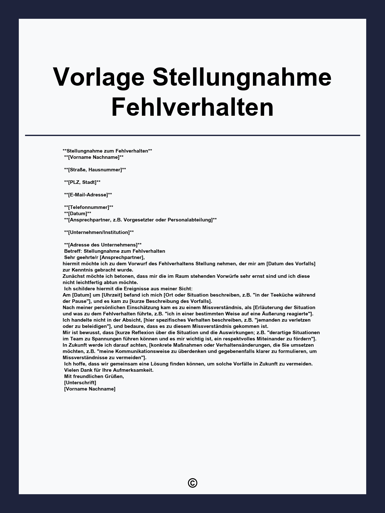 Vorlage Stellungnahme Fehlverhalten
