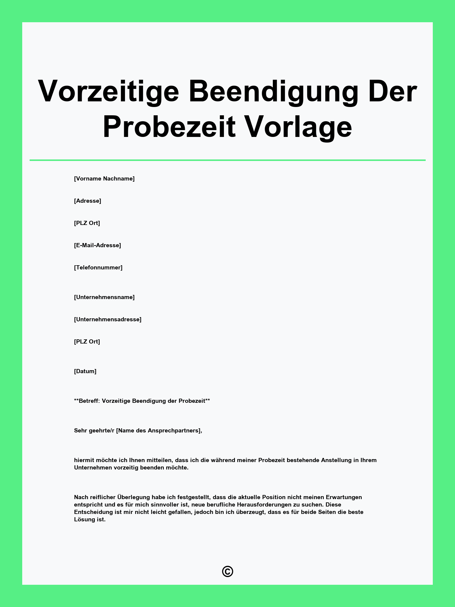 Vorzeitige Beendigung Der Probezeit Vorlage