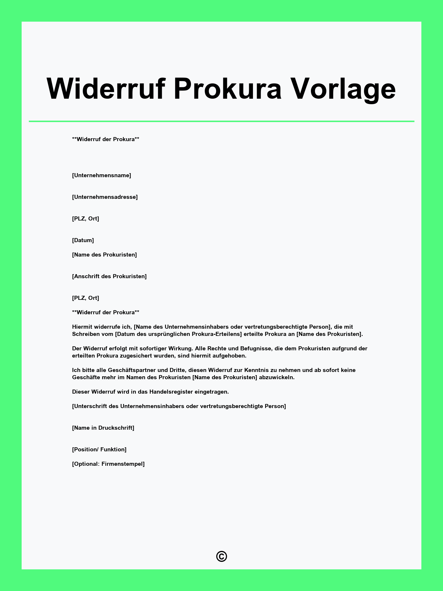 Widerruf Prokura Vorlage